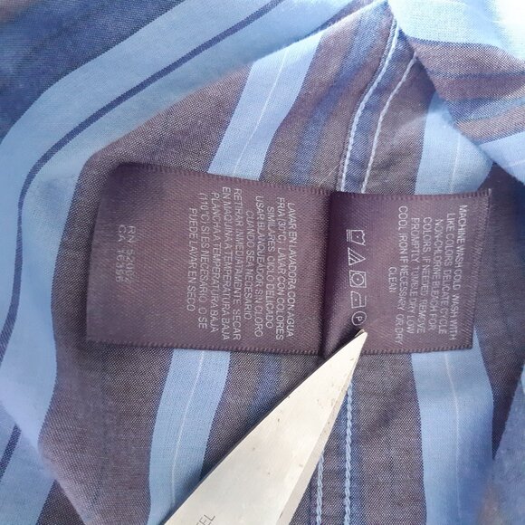 Claiborne by John Bartlett SZ M Blue Stiped Long Sleeve Men's Cotton Shirt - Picture 10 of 14